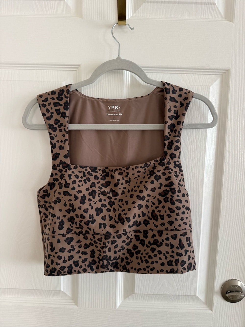 YPB Brown Leopard-Print Square Neck Crop Top